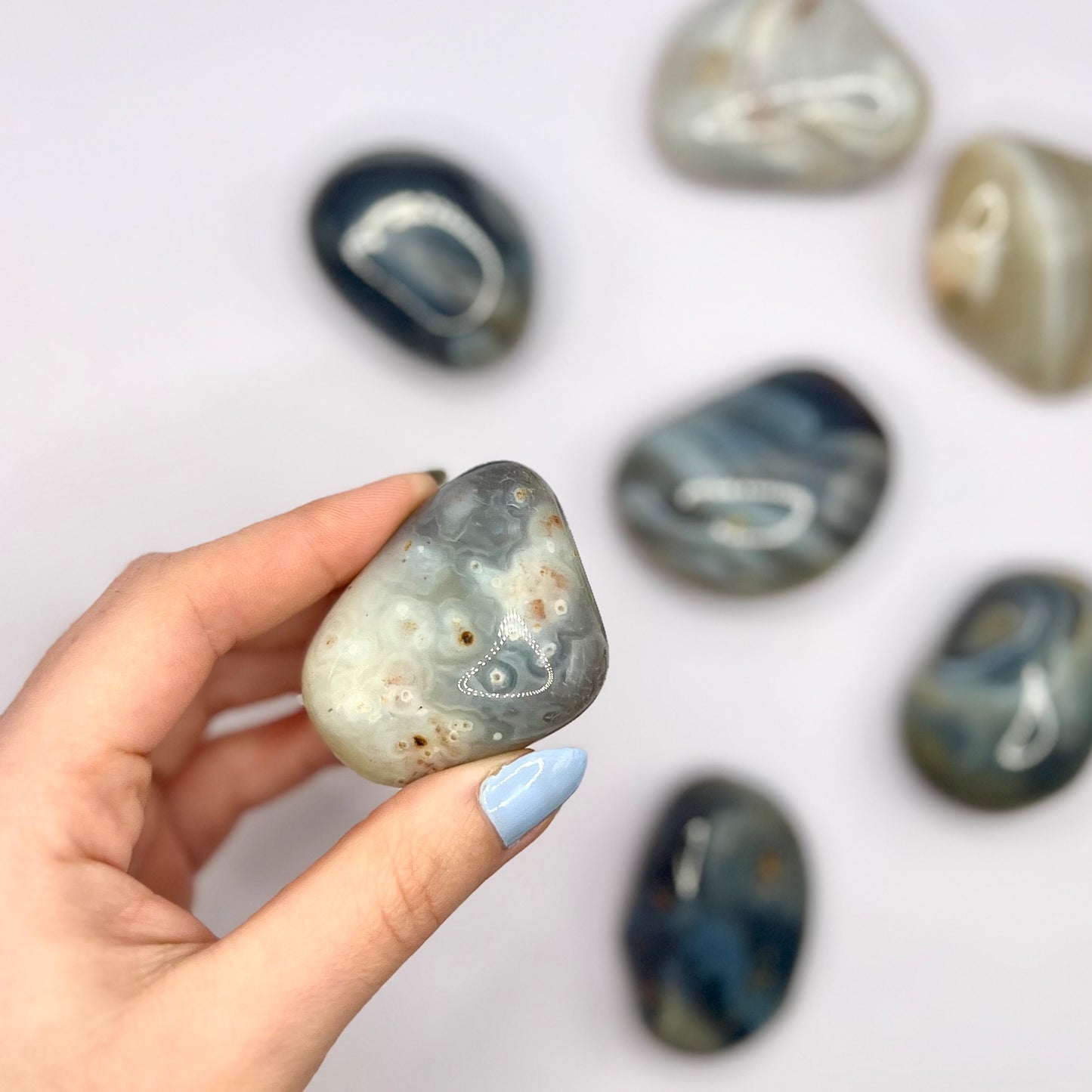 Ágata de Botswana rodado - White Shine