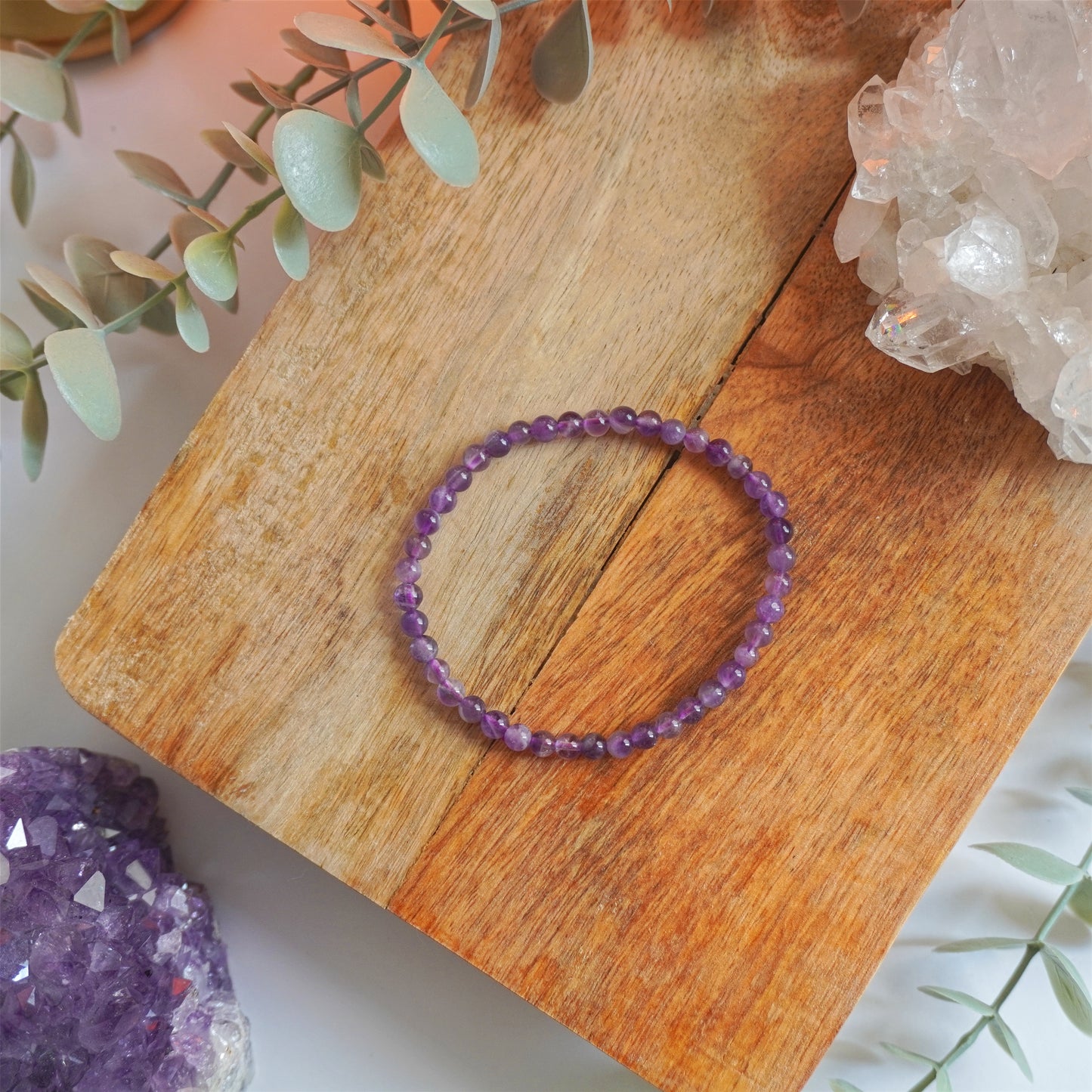 Pulsera Amatista Chevron | Bolas 4mm | Calma mental y paz