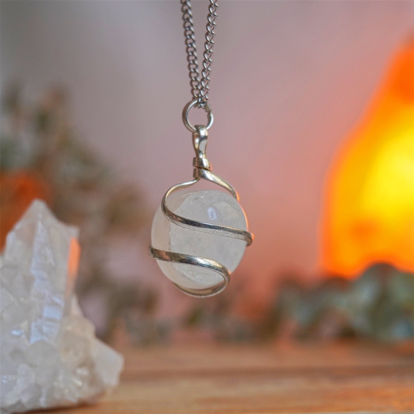 Collar espiral con Cuarzo Blanco | Limpieza energética y claridad