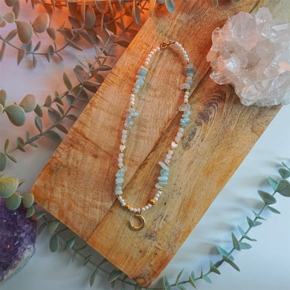 Collar Thalassa con Aguamarina y Piedra Luna - Calma, intuición y fluidez