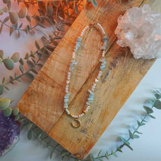 Collar Thalassa con Aguamarina y Piedra Luna - Calma, intuición y fluidez