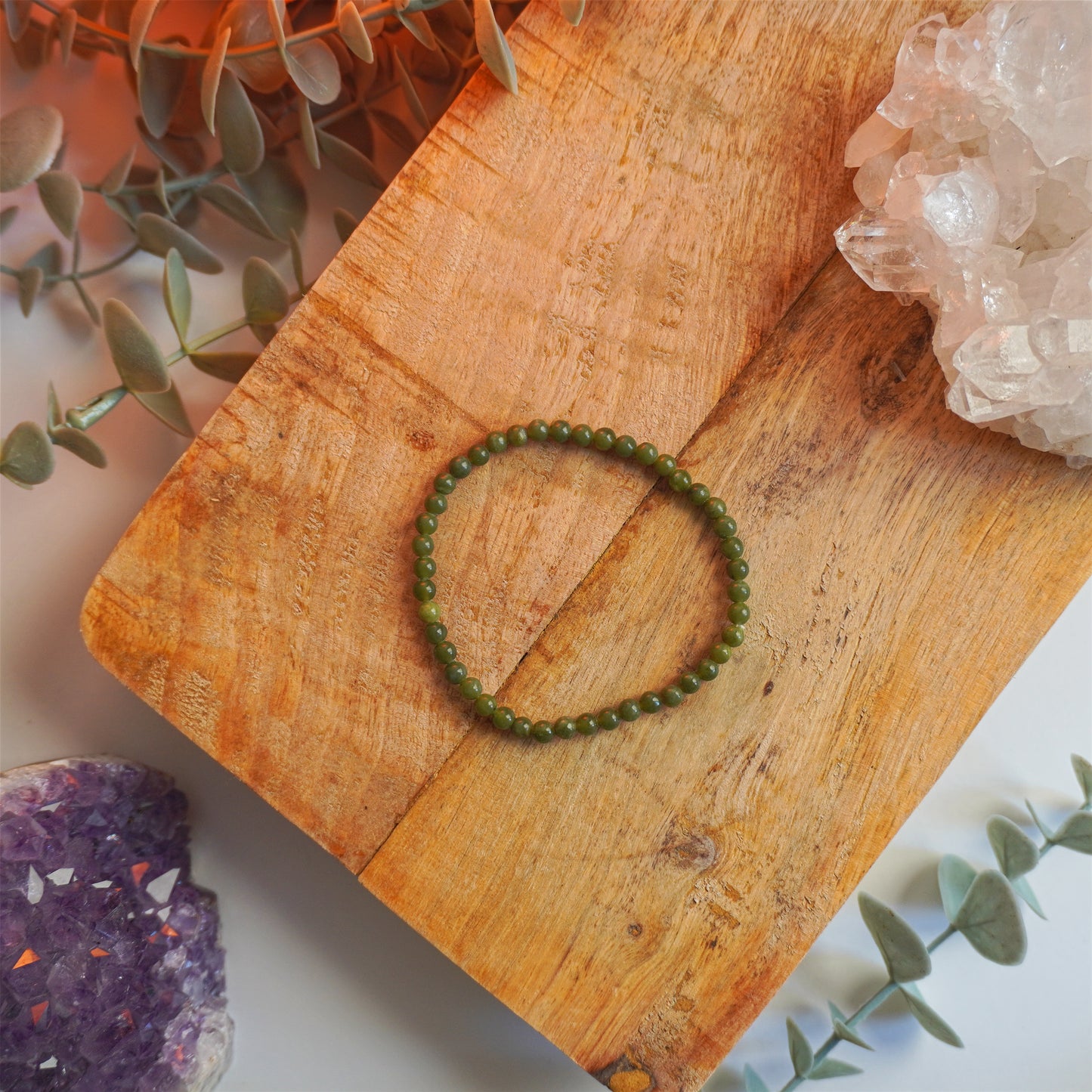Pulsera Jade Nefrita | Bolas 4mm | Buena suerte y prosperidad