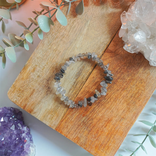 Pulsera Cuarzo Turmalinado | Chips | Protección amplificada y enraizamiento