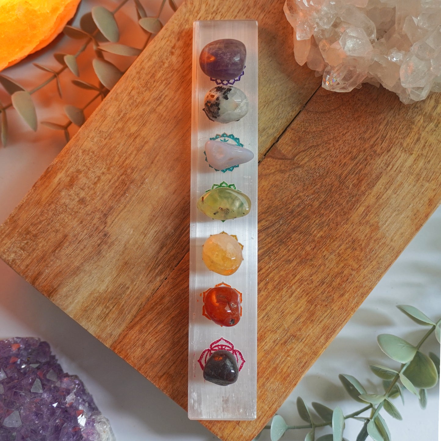 Placa de Selenita Chakras | Limpieza energética y atmósfera pacífica