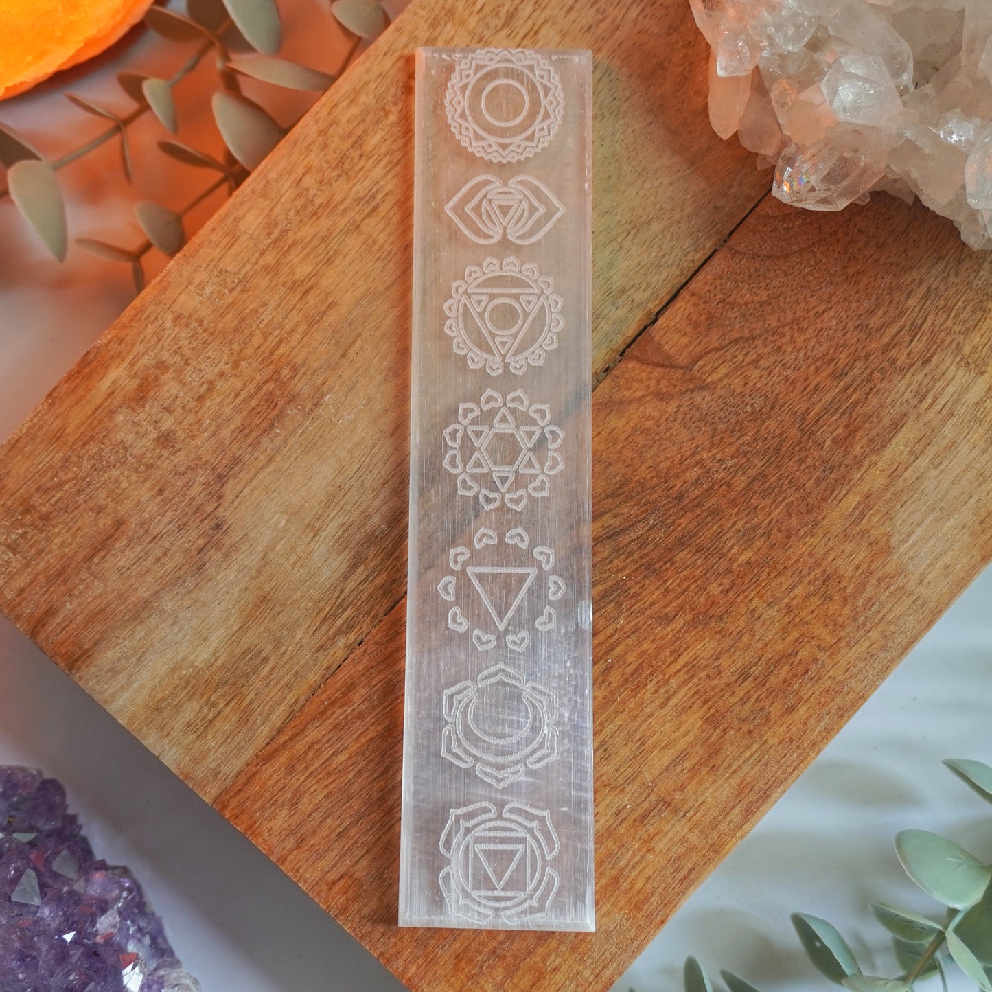Placa de Selenita Chakras | Limpieza energética y atmósfera pacífica
