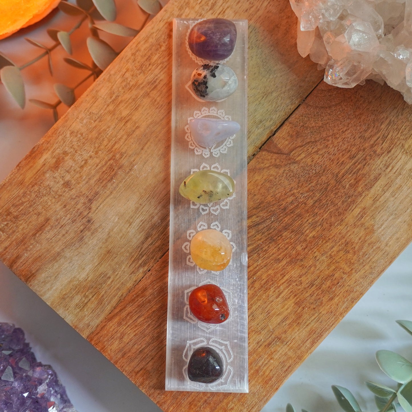Placa de Selenita Chakras | Limpieza energética y atmósfera pacífica