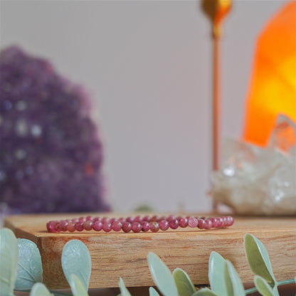 Pulsera Turmalina Rubelita | Bolas 3mm | Extroversión y vitalidad