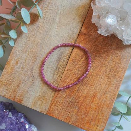 Pulsera Turmalina Rubelita | Bolas 3mm | Extroversión y vitalidad